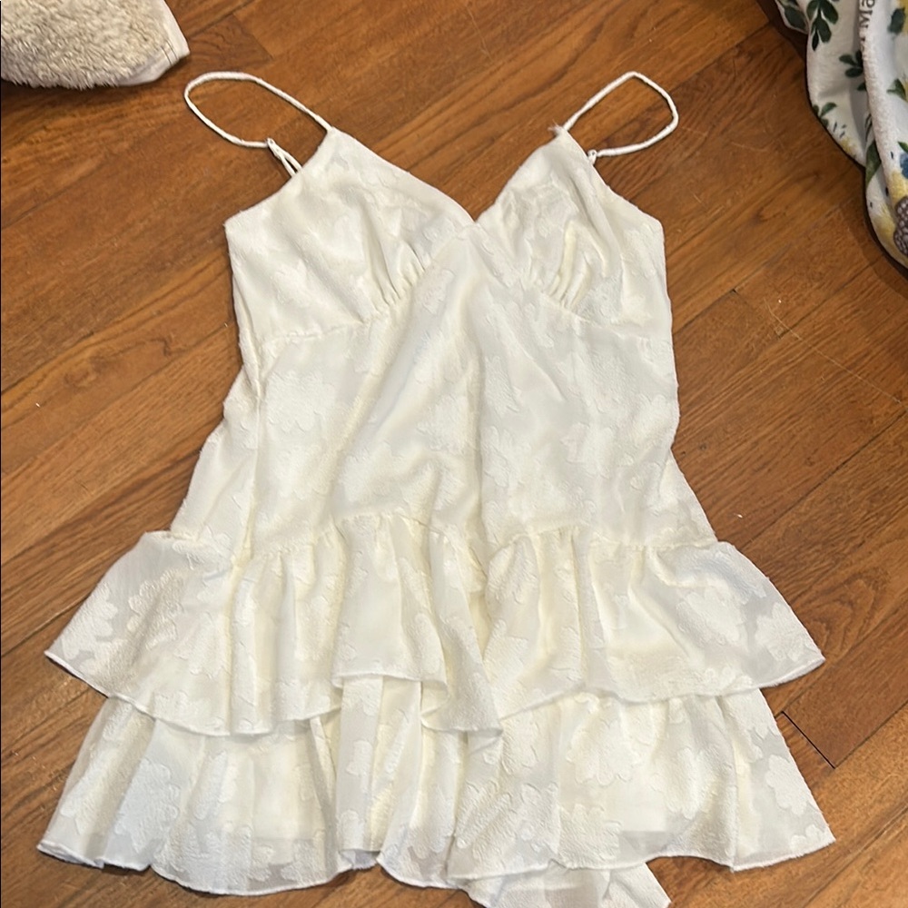 White Ruffled Spaghetti Strap Dress